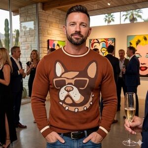 Oxknit-Brand New with Tags Never Worn: Men's Crewneck Sweater w/French Bulldog